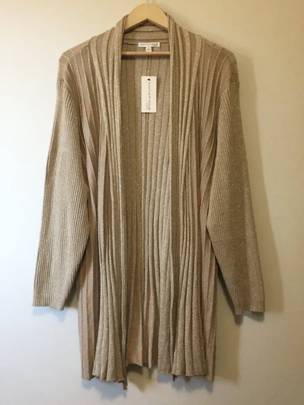 NWT Notations Sparkly Ribbed Metallic Open Cardigan 2X Art Deco Chic